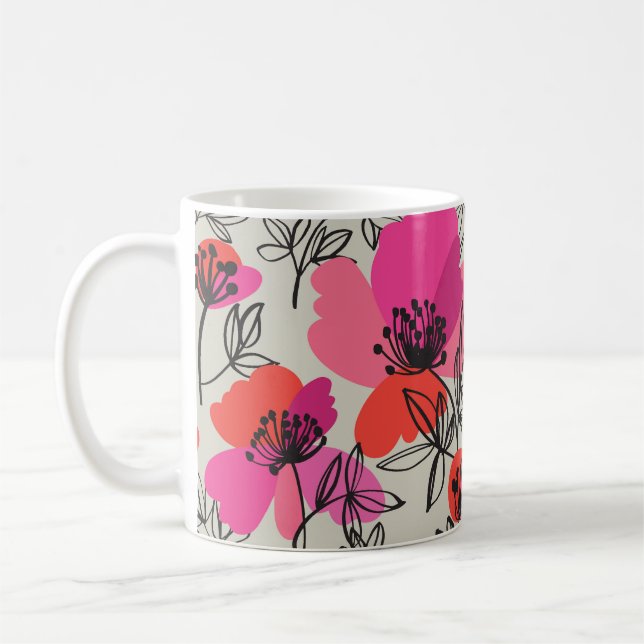 Peony Floral Vintage Seamless Pattern. Coffee Mug (Left)