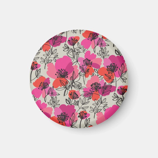 Peony Floral Vintage Seamless Pattern. Magnet (Front)