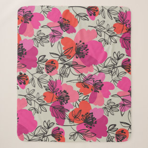 Peony Floral Vintage Seamless Pattern. Sherpa Blanket
