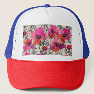 Peony Floral Vintage Seamless Pattern. Trucker Hat
