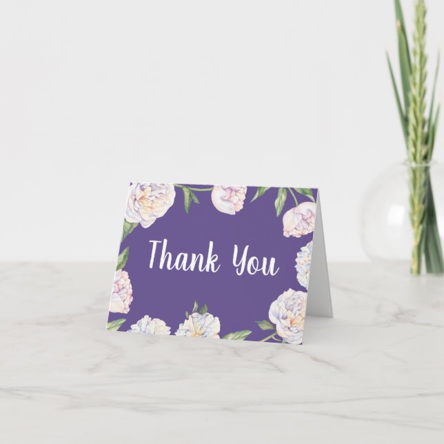 Peony Floral Violet PurpleThank You Card (Front)