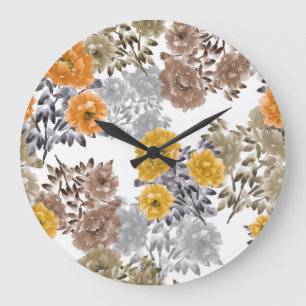 Peony Floral Watercolor White Background Large Clock