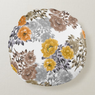 Peony Floral Watercolor White Background Round Cushion