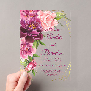 Peony Floral Wedding Acrylic Invitation