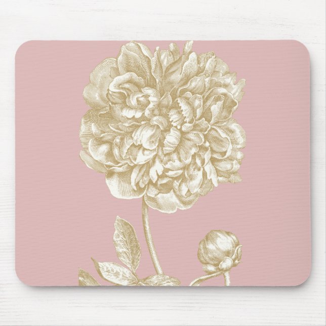 Peony Flower Botanical, Pink and Gold Mouse Pad (Front)