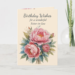Peony Flower Bouquet Sister-in-law  Birthday Card