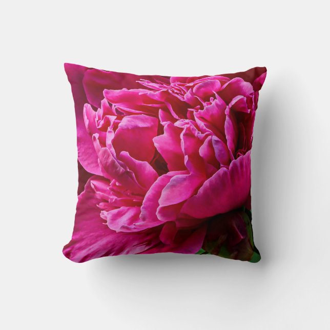 Peony Flower Deep Pink Throw Pillow 16" x 16" (Front)