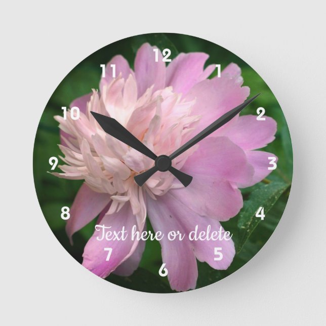 Peony Flower In Bloom Personalised Round Clock (Front)