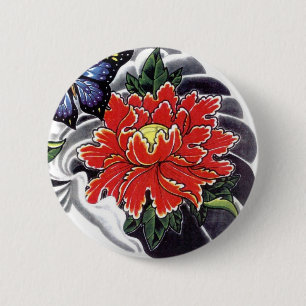 Peony Flower Japanese tattoo design 6 Cm Round Badge