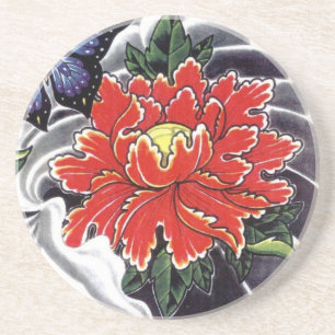 Peony Flower Japanese tattoo design Coaster