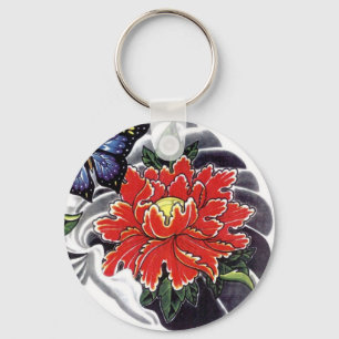 Peony Flower Japanese tattoo design Key Ring