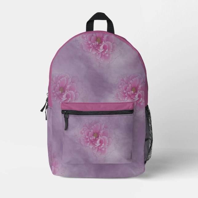 Peony Flower Printed Backpack (Front)