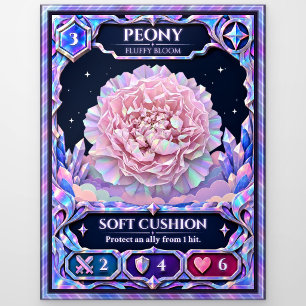Peony Flower, Rainbow Foil Art Postcard