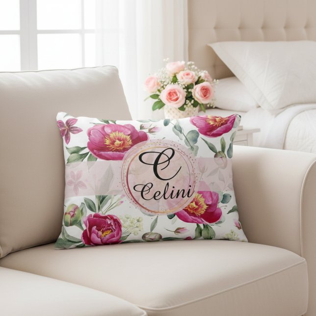 Peony flower seamless pattern Throw Pillow (Elegant Peony Flower Seamless Pattern in Soft Pink Accent Pillow)