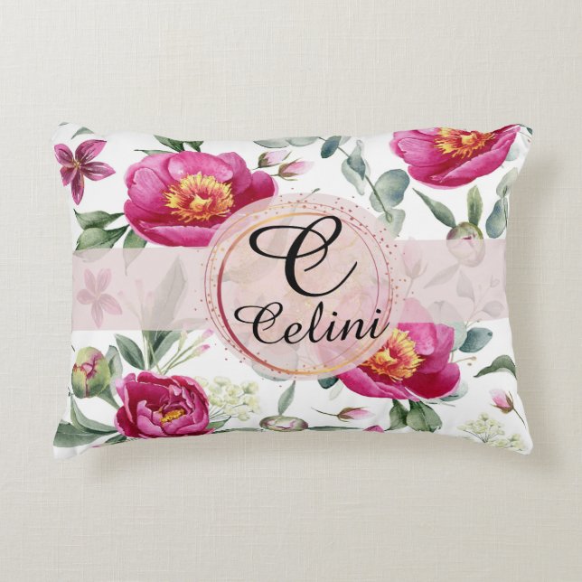 Peony flower seamless pattern Throw Pillow (Front)