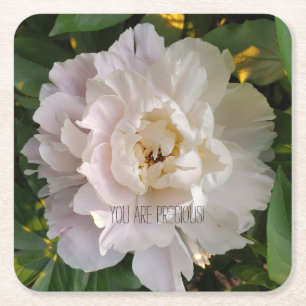 Peony flower square paper coaster