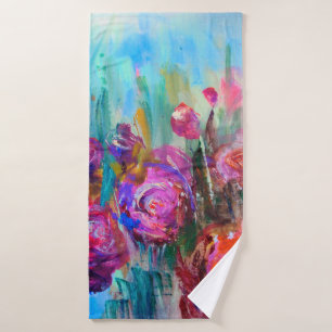 Peony flowering shrub, modern paintings, oil on ca bath towel