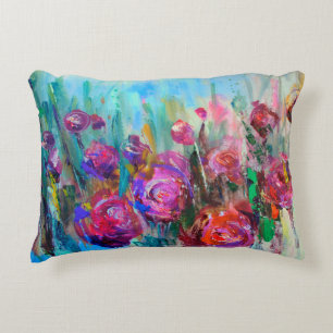 Peony flowering shrub, modern paintings, oil on ca decorative cushion