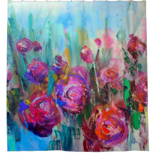 Peony flowering shrub, modern paintings, oil on ca shower curtain