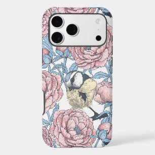 Peony flowers and birds