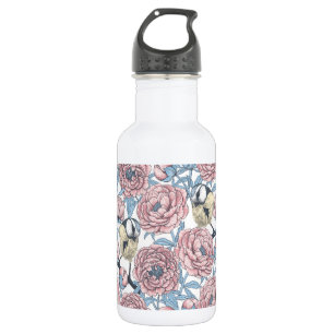 Peony flowers and birds 532 ml water bottle