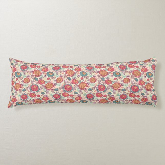 Peony flowers and leaves pattern body cushion (Front)