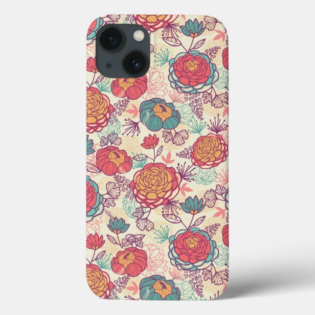 Peony flowers and leaves pattern Case-Mate iPhone case (Back)