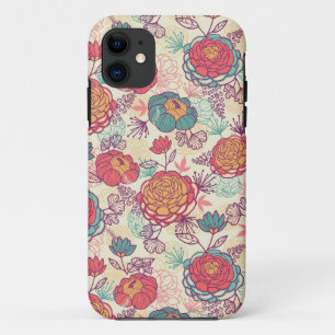 Peony flowers and leaves pattern iPhone 11 case