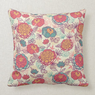 Peony flowers and leaves pattern cushion