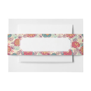 Peony flowers and leaves pattern invitation belly band