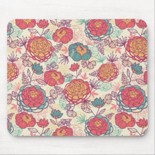 Peony flowers and leaves pattern mouse pad