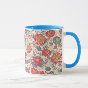 Peony flowers and leaves pattern mug