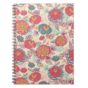 Peony flowers and leaves pattern notebook