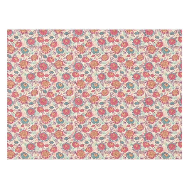 Peony flowers and leaves pattern tablecloth (Front (Horizontal))