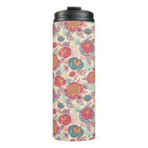 Peony flowers and leaves pattern thermal tumbler