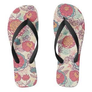 Peony flowers and leaves pattern thongs