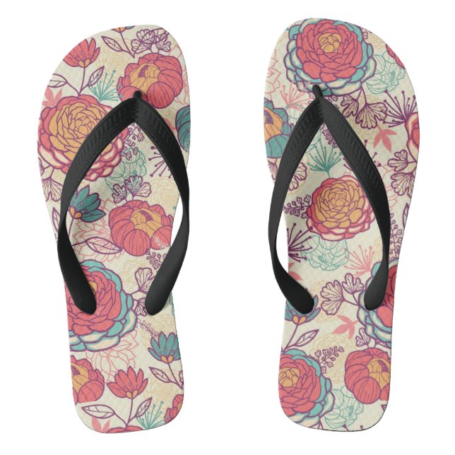 Peony flowers and leaves pattern thongs (Footbed)