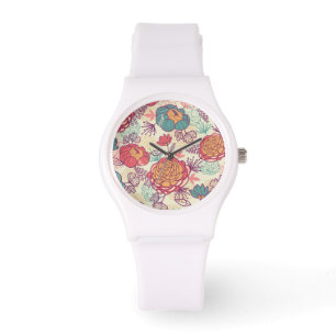 Peony flowers and leaves pattern watch