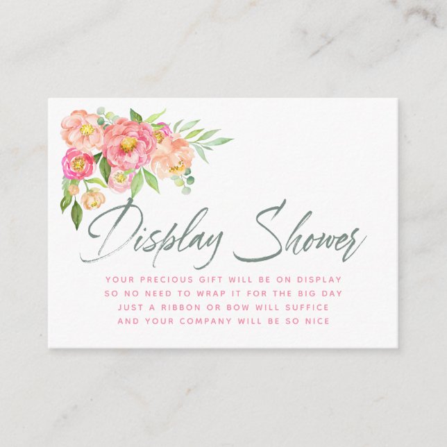Peony flowers Baby Shower Display Shower Enclosure Card (Front)