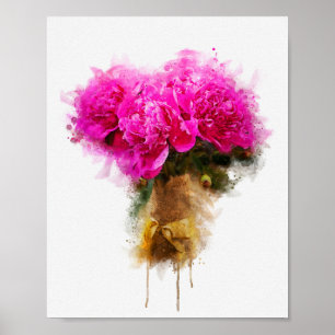 Peony flowers bouquet poster