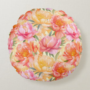 Peony Flowers Cotton Throw Pillow