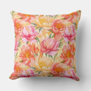 Peony Flowers Cotton Throw Pillow