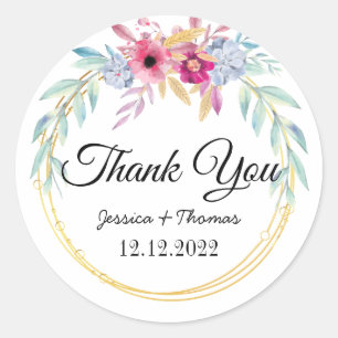 Peony Flowers Geometric  Thank You Wedding Favour Classic Round Sticker