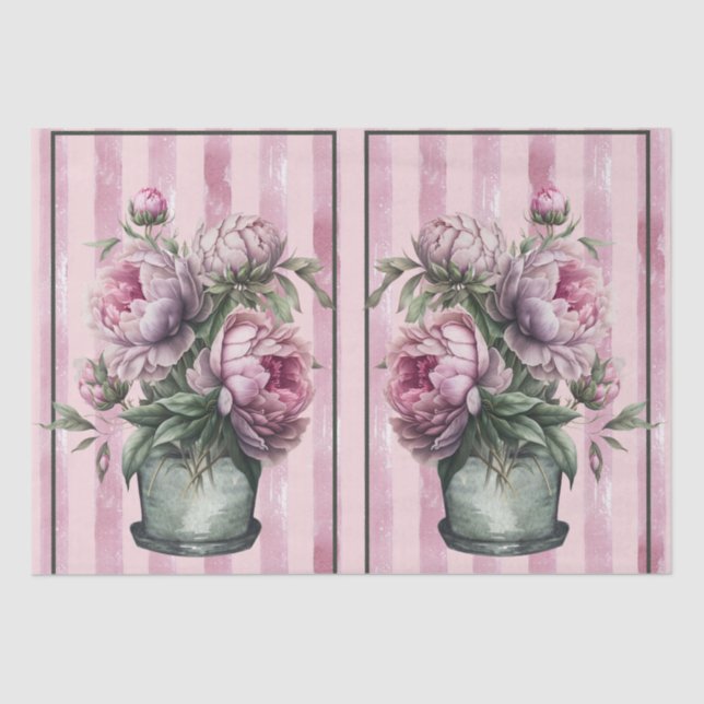 Peony Flowers in Pottery with Striped Background  Tissue Paper (Front)