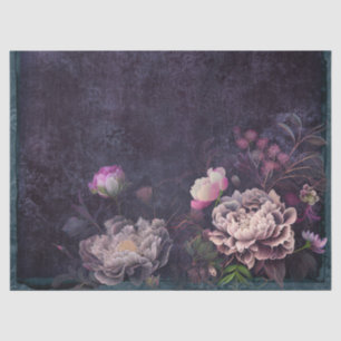 Peony Flowers on Dark Purple Decoupage Tissue Paper