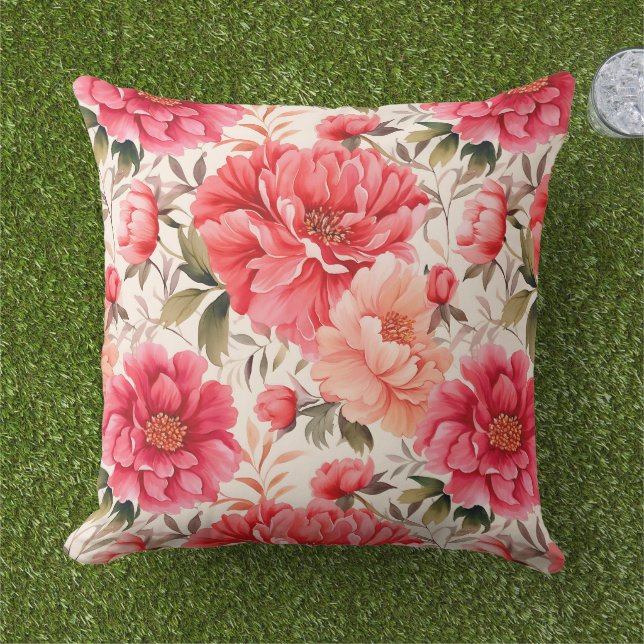 Peony Flowers Outdoor Pillow (Grass)