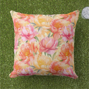 Peony Flowers Outdoor Throw Pillow