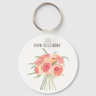 Peony flowers pastel Watercolor rustic wedding Key Ring