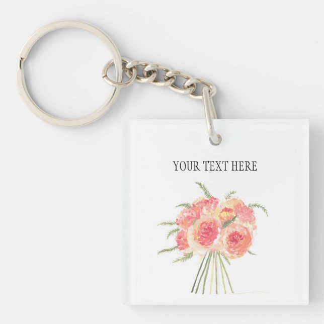 Peony flowers pastel Watercolor rustic wedding Key Ring (Front)