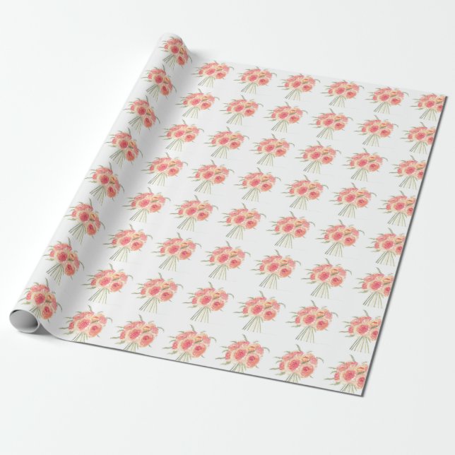 Peony flowers pastel Watercolor rustic wedding Wrapping Paper (Unrolled)